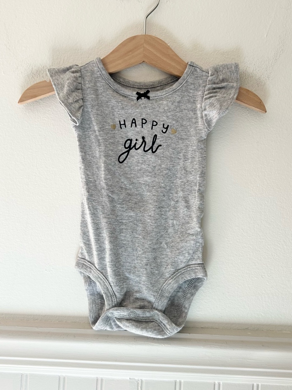 Carter's 3 Months Gray "Happy Girl" Ruffle Sleeve One-Piece Bodysuit